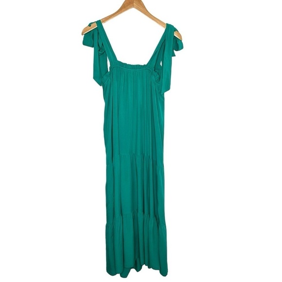 Andree by Unit Womens Tie Shoulder Tiered Maxi Dress Size Small Green Lined - Picture 2 of 7